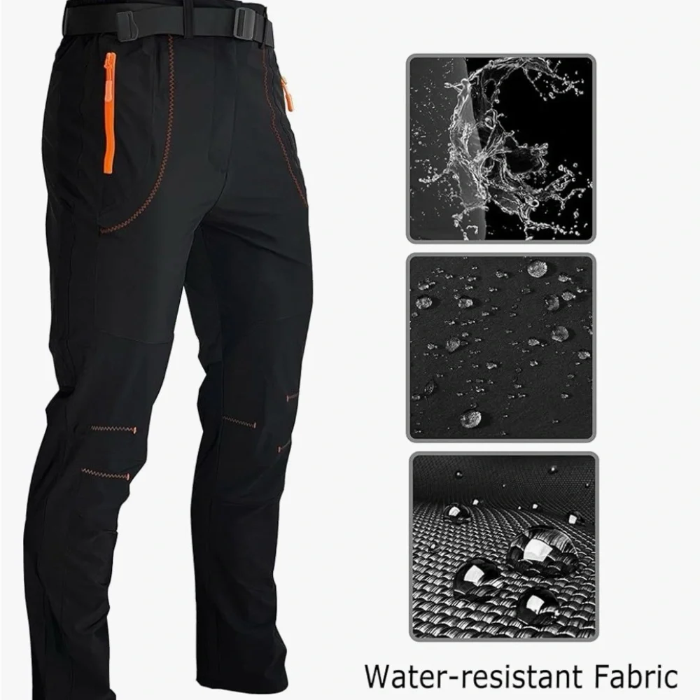 Men's Black Technical Pants with Orange Zip Accents